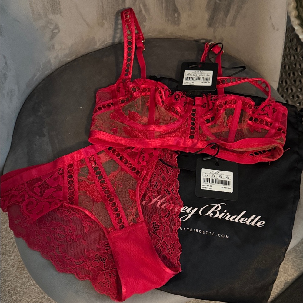 Honey Birdette Molly Red Lace Bra Set